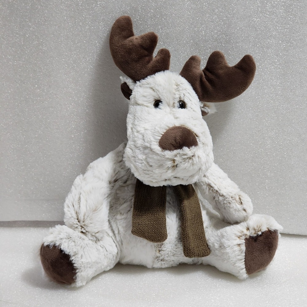 Unbranded Moose Reindeer Plush White Brown Scarf 11 inch Stuffed Animal 950804